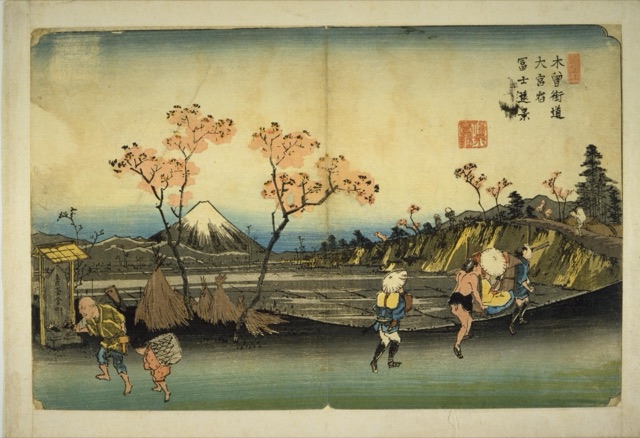 木曽街道大宮宿富士遠景（渓斎英泉）
