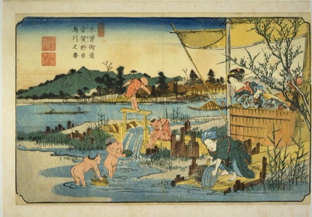 木曽街道倉賀野宿烏川之図（渓斎英泉）