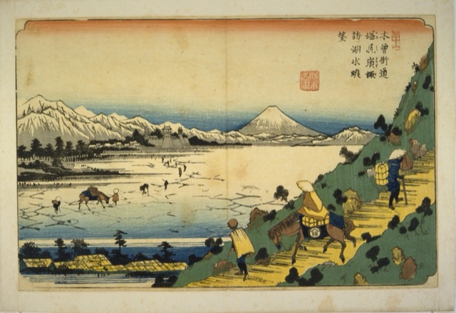 木曽街道塩尻峠諏訪ノ湖水眺望（渓斎英泉）